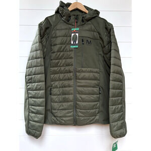 NEW Merrell Softshell Hooded Puffer Jacket Mixed Media Lightweight Green XL